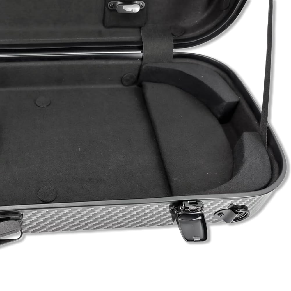 Custodia per violino 4/4 full size in fibra di carbonio oblunga rigida rettangolare custodia per violino morbida imbottitura con spallacci e borsa per spartiti musicali (nero), CASE-1-0