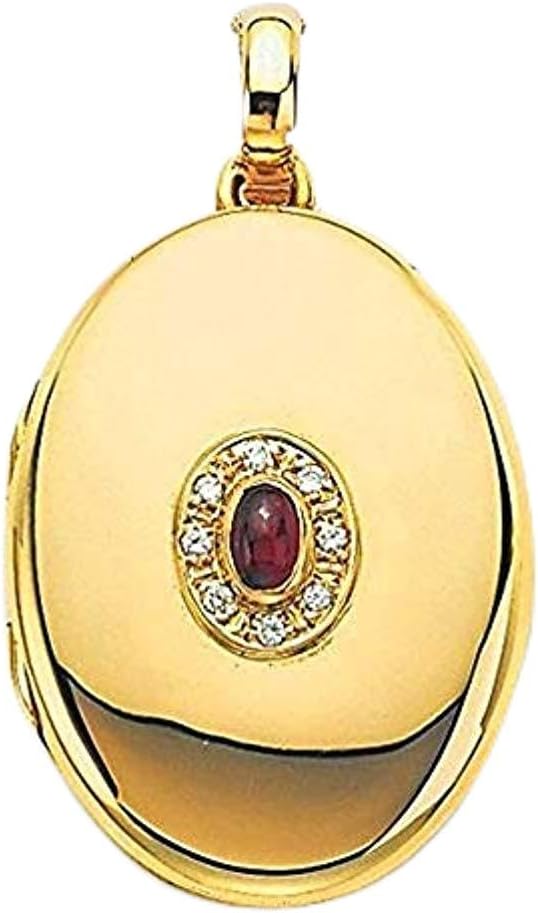 PicturesOnGold.com 18K Yellow Gold Diamond and Ruby Locket - Over 3/4 Inch X Just Over 1 Inch in 18K with Engraving