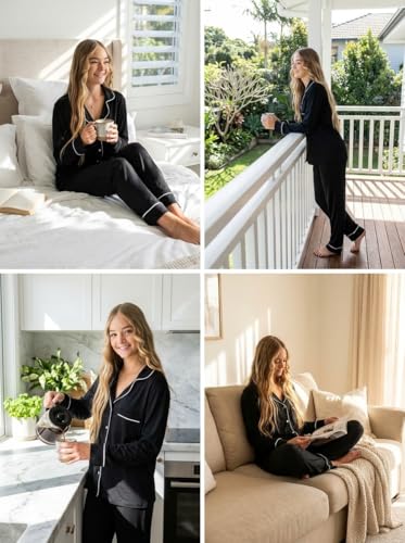 Image of Pjmlifecoco Pajamas Set Long Sleeve Womens Button Down Sleepwear Two Piece Nightwear Soft Pj Lounge Sets S-XXL