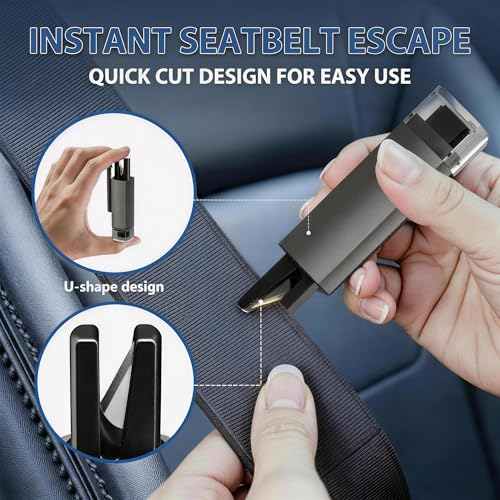 Image of 4 Pack Car Window Breaker and Seatbelt Cutter, Spring-Loaded Emergency Escape Tool, Professional Underwater Glass Breaker, Automotive Safety Hammer for Family Cars, Trucks, SUVs (Red /Gray)