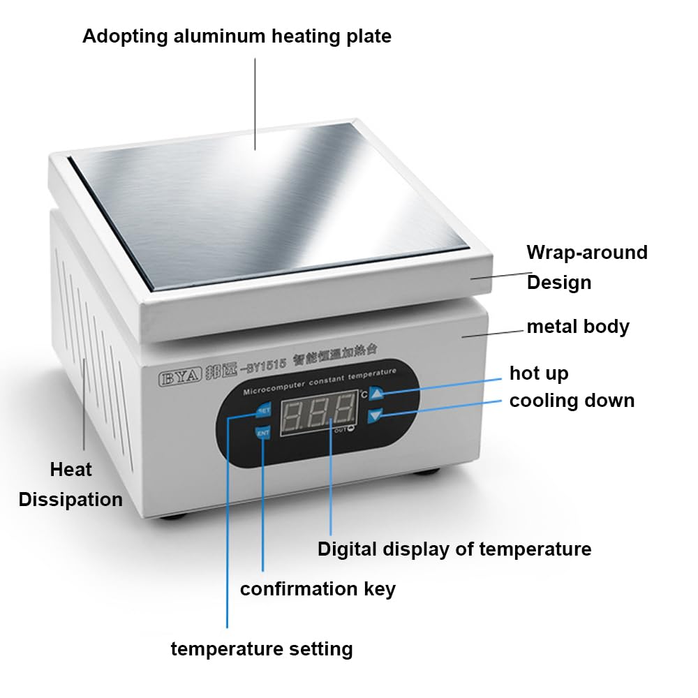 Hot Plate HUIOP Estación de calentamiento de placa de aluminio Plataforma de precalentamiento de mesa de placa caliente electrónica 0-400 ℃ para plantación de BGA Placa de circuito impreso Reparacione