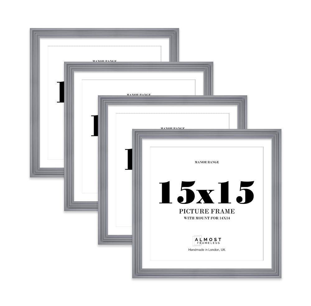 15x15" Grey Picture Frame - 15x15" Square Frame with 14x14" Mount for 15x15"/14x14" Pictures Art Deco Style Decorative Wall Display Frame, 4 Pack — image 1