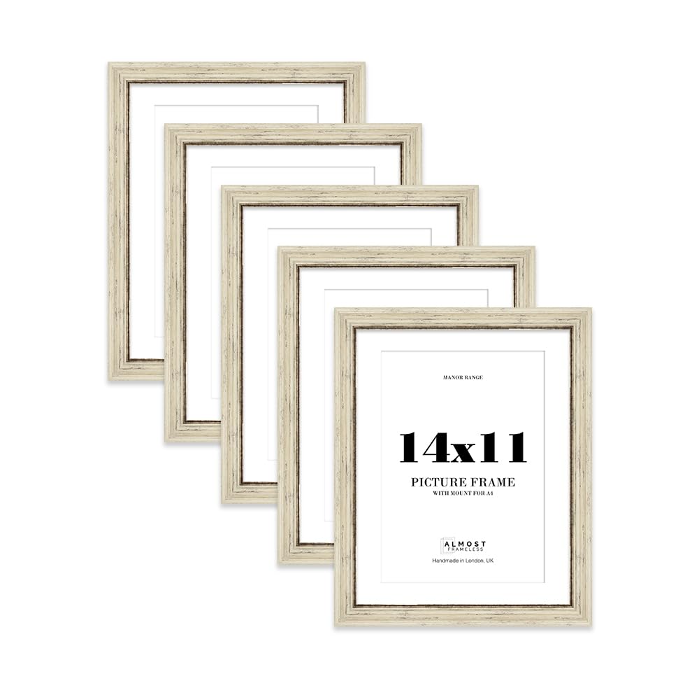 14x11" Distressed Cream Picture Frame - 14x11" Frame with A4" Mount for 14x11"/A4" Pictures Vintage Style Antique-Inspired Home Accessories, 5 Pack โ image 1
