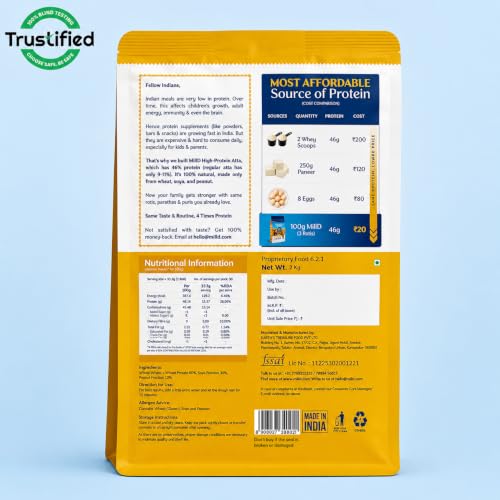 Image of MillD High Protein Atta, 2kg | 4X MORE protein | High Fibre | Low GI | 46g protein per 100 g | 3 rotis in just 20 Rs| Peanut, Soyabean, Whole Wheat |Healthy flour with 9 Essential Amino Acids