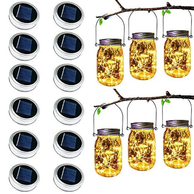 Upgraded Solar Mason Jar Lid Light,Multicolor 30LED Light String Fairy Firefly Jar Lid Light (3 Colors) Including 12 Hangers(Excluding Jars) Best for Mason Jars Terrace Garden Decoration
