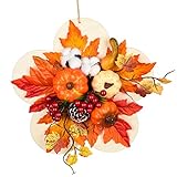 12Inch Fall Wreath Front Door Wreath with Pumpkins/Berries/Maple Leaves Fall Harvest Wreath for...