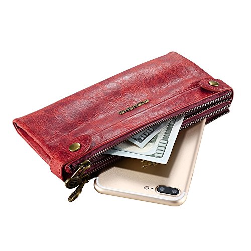 GOOD CASE- FLOVEME Universal Double Zipper Genuine Leather Horizontal Flip Protective Case Pouch