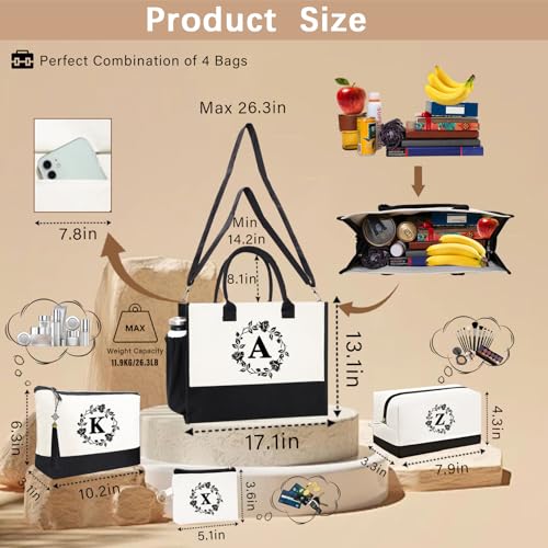 Image of Personalized Tote Bags for Women, 4pcs Monogram Tote Bags, Double-sided Embroidery Initial Tote Bag Birthday Gifts