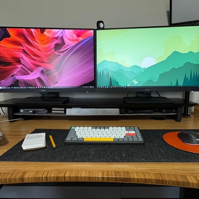 Image of Deskvue 46 inch Dual Monitor Desk Shelf | with FULL LENGTH Aluminum Under-Shelf | Large Monitor Riser | Office Desk Storage | Grovemade Inspired | MATTE BLACK