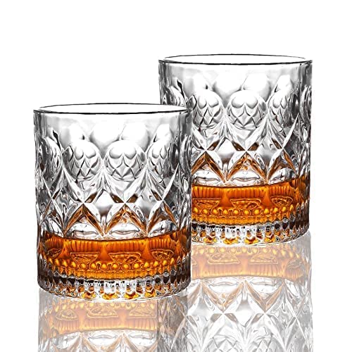 jaffiust2PCS Crystal Whiskey Glasses, Rock Glasses 275ml Vintage Wine Glasses, Bar Glasses for Drinking Bourbon, Scotch, Cocktails, Cognac, Tequila, Irish, Brandy