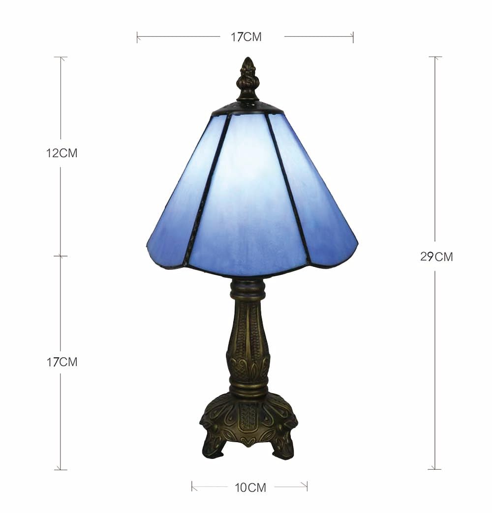 Tiffany-Stil Tischlampe Klein Blau, E14 6 Zoll Mini Glasmalerei Vintage Tischlampe Schlafzimmer, Schön Nachtlicht Kinderzimmer(Ohne Glühbirnen)