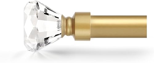 Orger Barra de cortina dorada con extremos de cristal de 30 a 68 pulgadas, barra de cortina moderna con diseño de diamante, barra de cortina de 1
