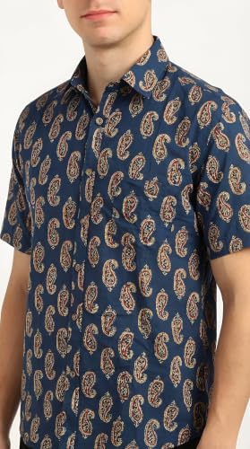 Image of BLOCKS OF INDIA Cotton Hand Block Print Half Sleeves Summer Shirt for Men