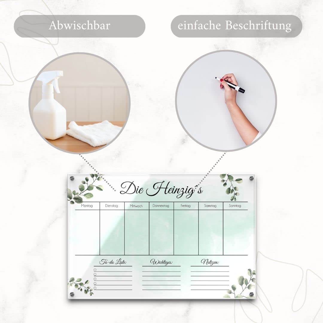 Acrylglas Wandkalender abwaschbar - Wochenplan personalisiert mit eigenen Namen - Geschenkidee Frauen Mama - Familienplaner beschriftbar - Familienplanung - ca. 60x40 cm