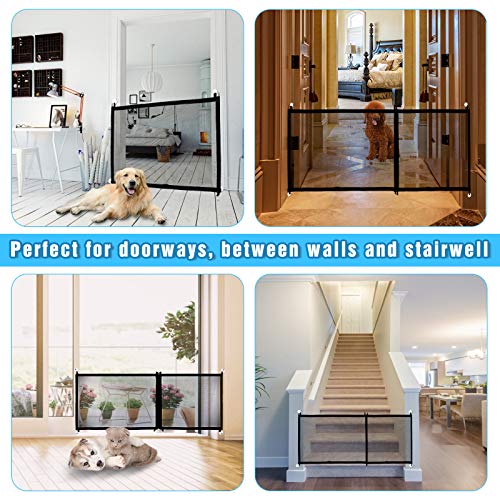 CHARMINER Magic Pet Gate for Dogs, Mesh Dog Gate with Latest Zipper Design Extra Wide Portable Adjustable Folding Mesh Dog Gate for Doorways-Safety Fence for Stair Black - Thumbnail 6