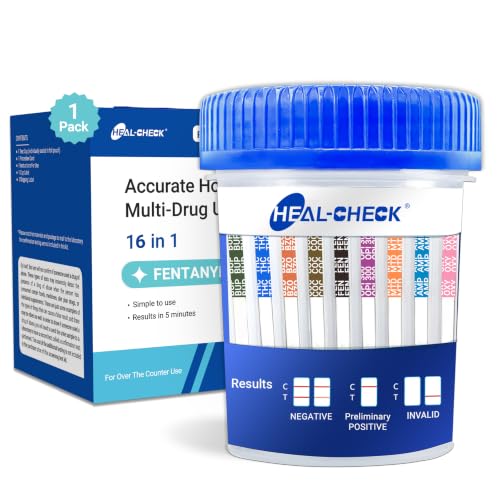 1 Pack 16 Panel Multi Drug Urine Test Kit HEAL-CHECK Urine Drug Test Cup for Home or Workplace Screens for Fen (Fentanyl) THC AMP BUP BAR BZO COC MET MDMA OPI MTD OXY PCP PPX TCA TML