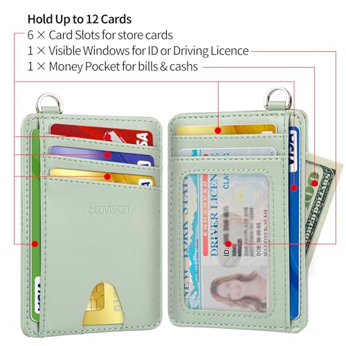 Image of Slim Minimalist Front Pocket Wallet, RFID Blocking Credit Card Holder Wallet with Detachable D-Shackle for Men Women, Cowhide Matcha Green, small, Minimalist