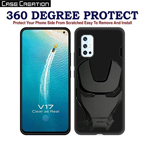 Image of COVERLY Official 3D Touch Feel Trending Avengers Logo Mask Soft Rugged Grip Silicone Iron Man Super Power Cartoon Movie Engraved Silicone Matte Back Cover for Vivo V17 (2019) -HD Black Avenger
