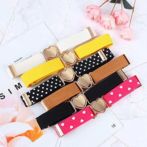 6Pcs Kids Elastic Stretch Belt Adjustable Fashion Belt Girls Uniform Belt With Heart Buckle For Teen Girls Dresse Heart Belt (Multicolored) #TOP2