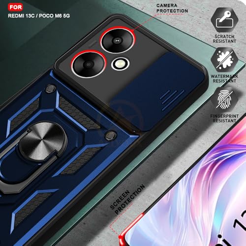 Image of Armor Bumper Back Cover Case for Redmi 13C 5G / Poco M6 5G Rotating Camera Cover, Ring Holder & Kickstand | Heavy Duty & 360 Degree Protection Redmi 13C 5G / Poco M6 5G Back Cover (Blue)