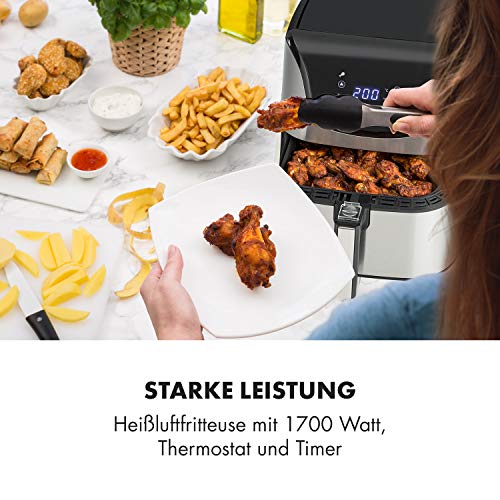 Klarstein Aero Vital deluxe - Heißluftfritteuse, Fritteuse, 1700 Watt, 5,4 Liter Volumen, LCD-Touch-Display, 8 vorinstallierte Programme, Edelstahl, Thermostat, Timer, sparsam, silber – Bild 3