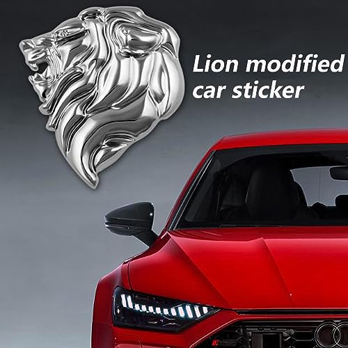 Image of 2PCS Lion Head Metal car Emblem 3D Animal Decoration Metal car Badge Rear car Tail Decoration Sticker (Silver)