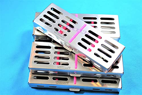 5 Ea Pink Sterilization Cassette Rack Tray for 5 Instruments German Grade Stainless Cynamed