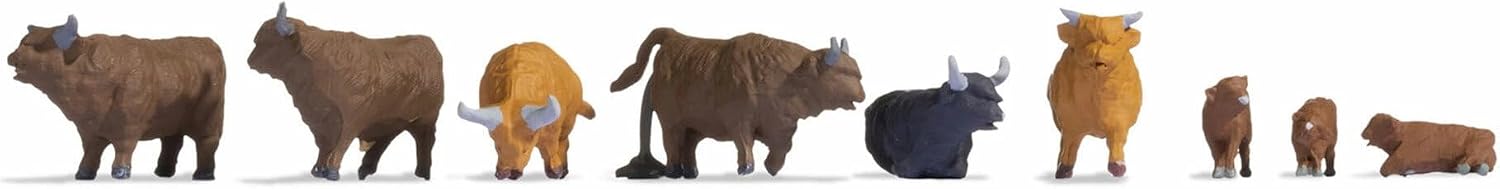 NOCH® Highland Cattle, Detailed Animal Figures for The Gauge H0, Hand Coloured, Ideal for Model Railways, Dioramas and DIY Craft Projects