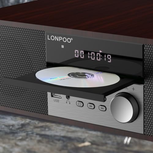 Image of LONPOO Stereo System with CD Player, 40W CD Players for Home, Bluetooth, USB Playback, FM Radio, Aux-Input, Earphone Port