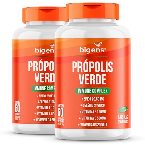 Própolis Verde Alecrim, Vitamina C, D3, Zinco, Biogens, Kit 2x 60 cápsulas