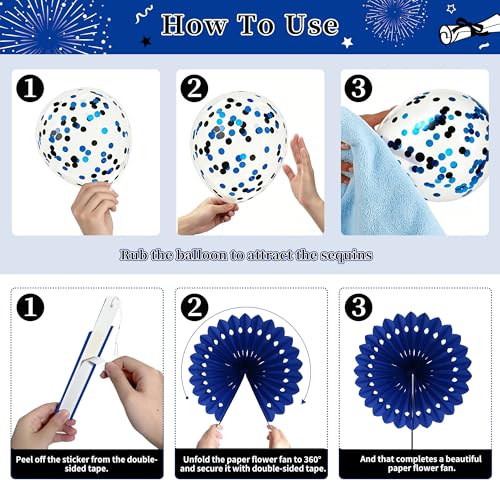Image of Party Spot!2026 Graduation Party Decorations-Class of 2026 Backdrop,Blue and Black Graduation Party Decoration Set,Congrats Grad Banner,Hanging Swirl & Honeycomb Party Decor for Graduation