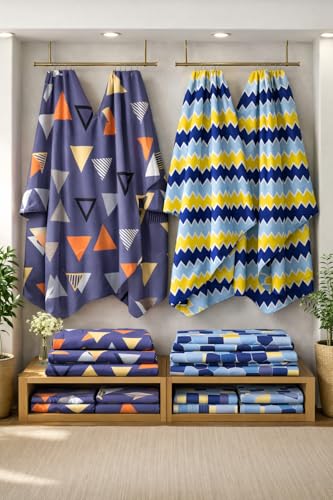 Image of BSB HOME 2 Bedsheet Combo Set with 4 Pillow Covers - Premium Cotton Glace Cotton Microfiber Printed Double Bedsheets, 2 Elegant Colors, Soft Breathable Luxury Bedding Set - Yellow and Purple