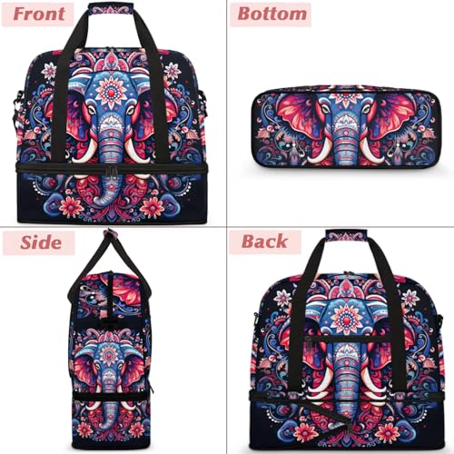 Large Weekender Overnight Bags Animal Elephant Colorful Travel Duffel Bag for Women Men Gym Bag With Shoe Compartment Foldie Travel Tote Bag Carry On Personal Item Bag for Travel Gym Sports3