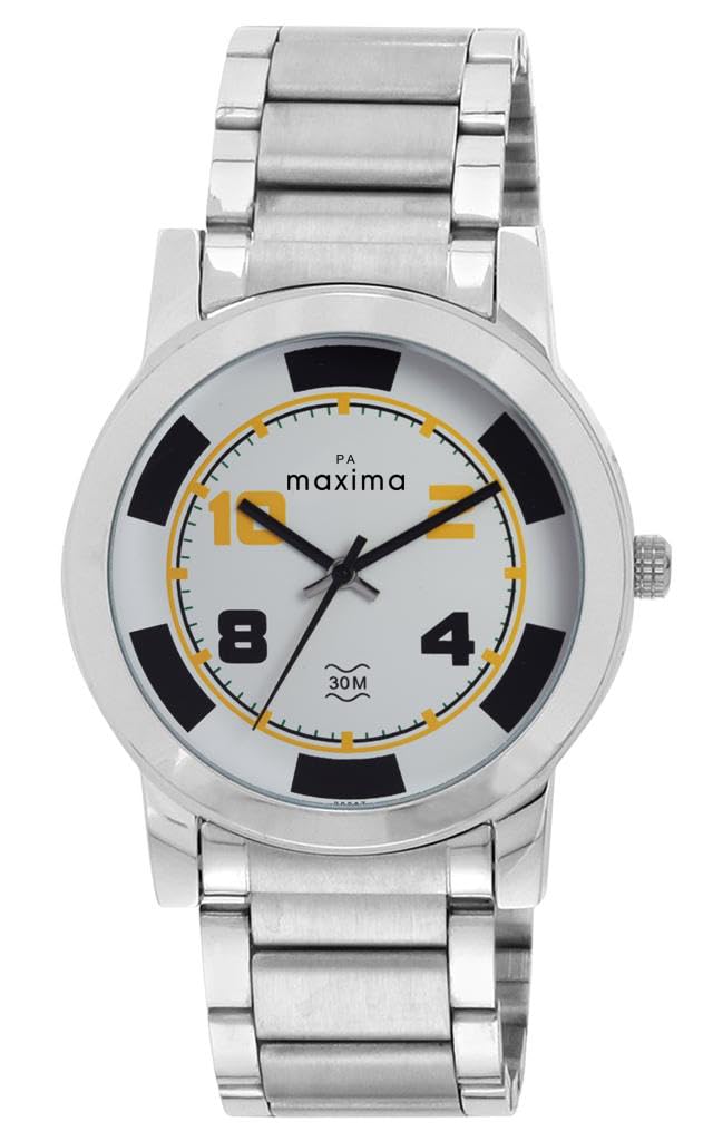 Maxima Stainless Steel Attivo Analog White Dial Men Watch-20987Cmgi, Silver Band (B00E9UXU36) Amazon Price History, Amazon Price Tracker
