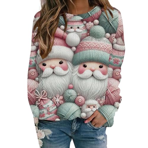 Sudadera de Navidad para mujer HUIFUAO en color rosa talla S con estampado de Papá Noel