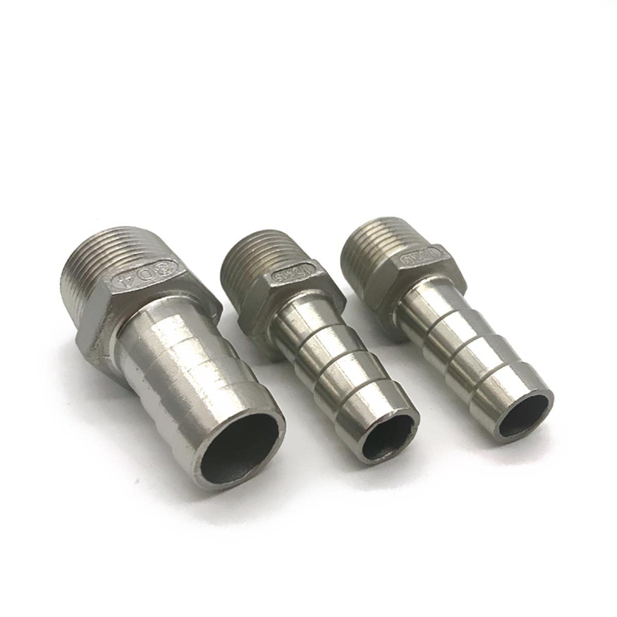 Connettore per tubo da giardino, in acciaio inox maschio BSP filettato, compatibile con tubi da 0,3 cm, 0,6 cm, 1 cm, 1,3 cm, ideale per utensili da 6 mm, 8 mm, 10 mm, 12 mm