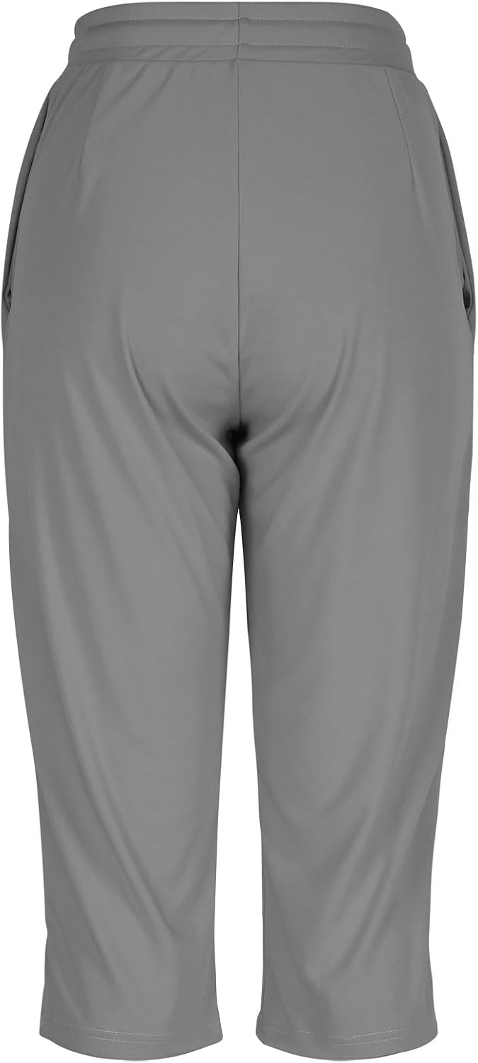 Capri Pants for Women Dressy Casual Work Drawstring Elastic Waist Yoga Pant with Pockets Summer Workout Leggings