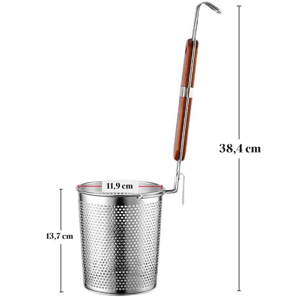 TENTA KITCHEN 2 pezzi di filtro per pasta in acciaio inox micro-perforato con manico,colino per gnocchi per noodles,cestino per pasta (diametro 11,9 cm,12 cm)