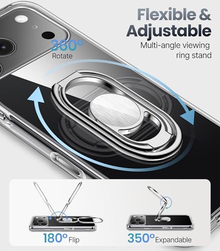 Image of SHIELDS UP for iPhone 17 Pro Back Cover Case with Stand, Phone Case Clear with Double Ring Holder [Adjustable & Foldable] Shockproof Protective Cover for iPhone 17 Pro 6.3 inch - Clear