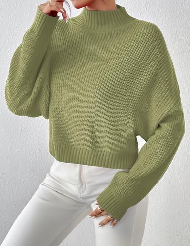 Image of Libsorge Womens Cute Lightweight Turtleneck Ultra Cropped Sweaters Spring 2025 Ribbed Knit Crop Thin Pullover Sweater