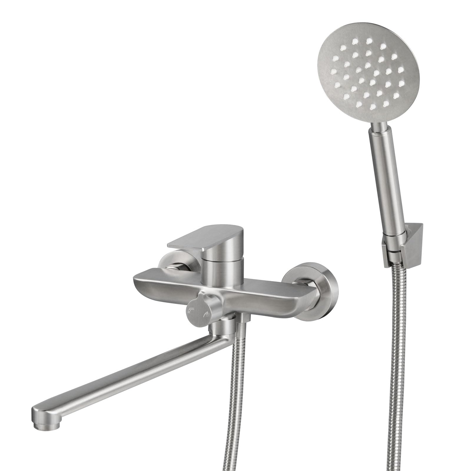 Grifo de Bañera con Ducha, Grifo de Bañera Caño Largo 30cm, Mezclador Ducha Montado en La Pared, Acero Inoxidable Cepillado, 8Y2OK