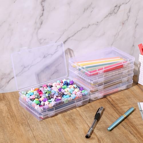 Image of Lemecima 6 Pack Rectangular Clear Plastic Storage Containers Box with Hinged Lid for Beads and Other Small Craft Items (6.9 x 4.2 x 1 inch)