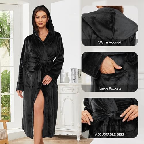 Womens Long Hooded Fleece Robe, Soft Warm Spa Bathrobe for Cozy Lightweight Loungewear3