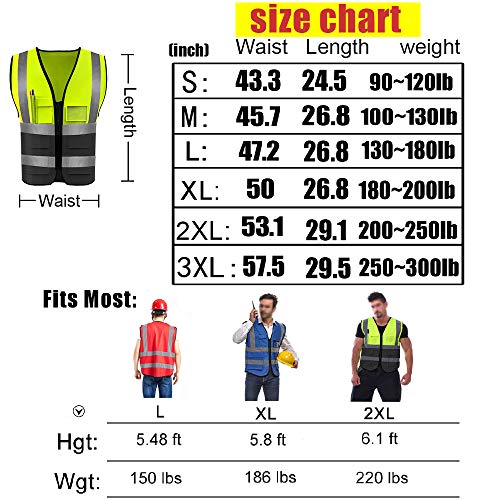 Yoweshop High Visibility Safety Vest With Reflective Strips Custom Your Logo Hi Vis 5 Pockets Outdoor Work Vest (Neon Yellow L) #TOP3