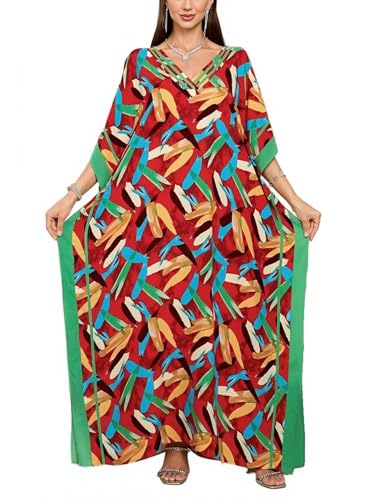 Image of KECVOT Kaftan Dresses for Women V-Neck Print Swimsuit Cover Up Plus Size Beach Caftan Lounge Dress