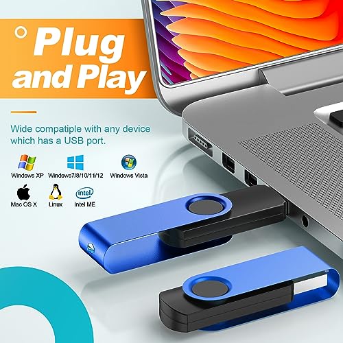 Image of USB Flash Drive 2GB - Pack of 10 Pendrives - Kepmem Multipack Swivel USB 2.0 Thumb Sticks - Blue