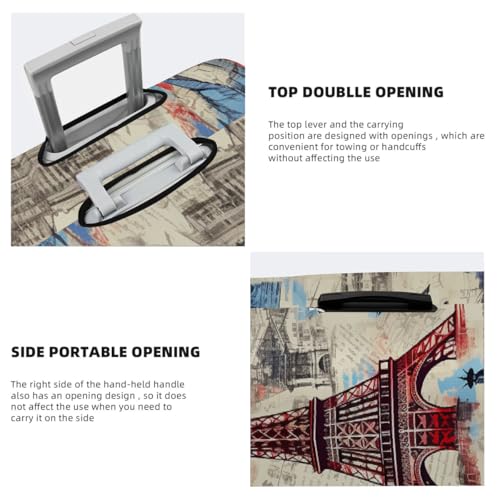 Retro Eiffel Tower London New York City Stretchable Luggage Covers for Suitcase TSA Approved, Dust Proof and Scratch Resistant Travel Luggage Protector for Carry On (22-24 in)4