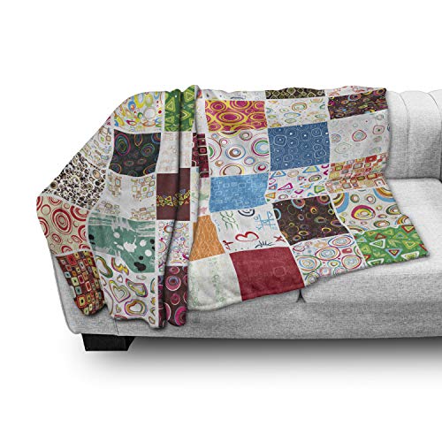 Ambesonne Retro Throw Blanket, Big Patchwork Of Different Patterns Traditional Classical Old Fashioned, Flannel Fleece Accent Piece Soft Couch Cover For Adults, 50" X 60", Multicolor #TOP2