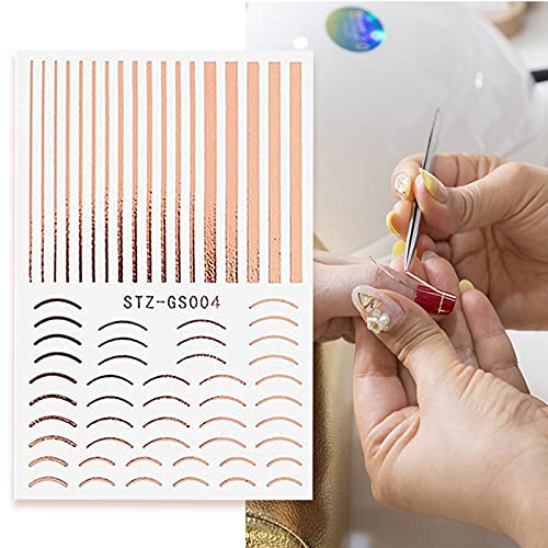 6 Blatt Nagelsticker,3D Selbstklebend Nagelabziehbilder Gold und Silber Nail Aufkleber DIY Nagelkunst Linie… – Bild 8