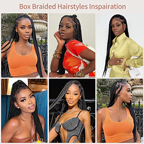 Lexqui 36" Large Square Knotless Box Braided Wigs For Women Full Double Lace Braided Wigs With Baby Hair Long Black Cornrow Lace Frontal Braids Wig Natural Looking Synthetic Braided Lace Wigs #TOP5